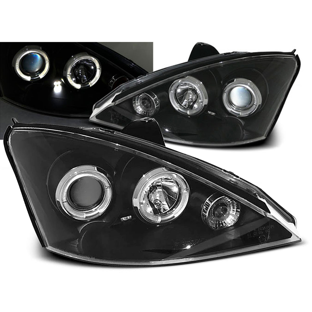Scheinwerfer passend für Ford Focus 11.01-10.04 Angel Eyes Schwarz