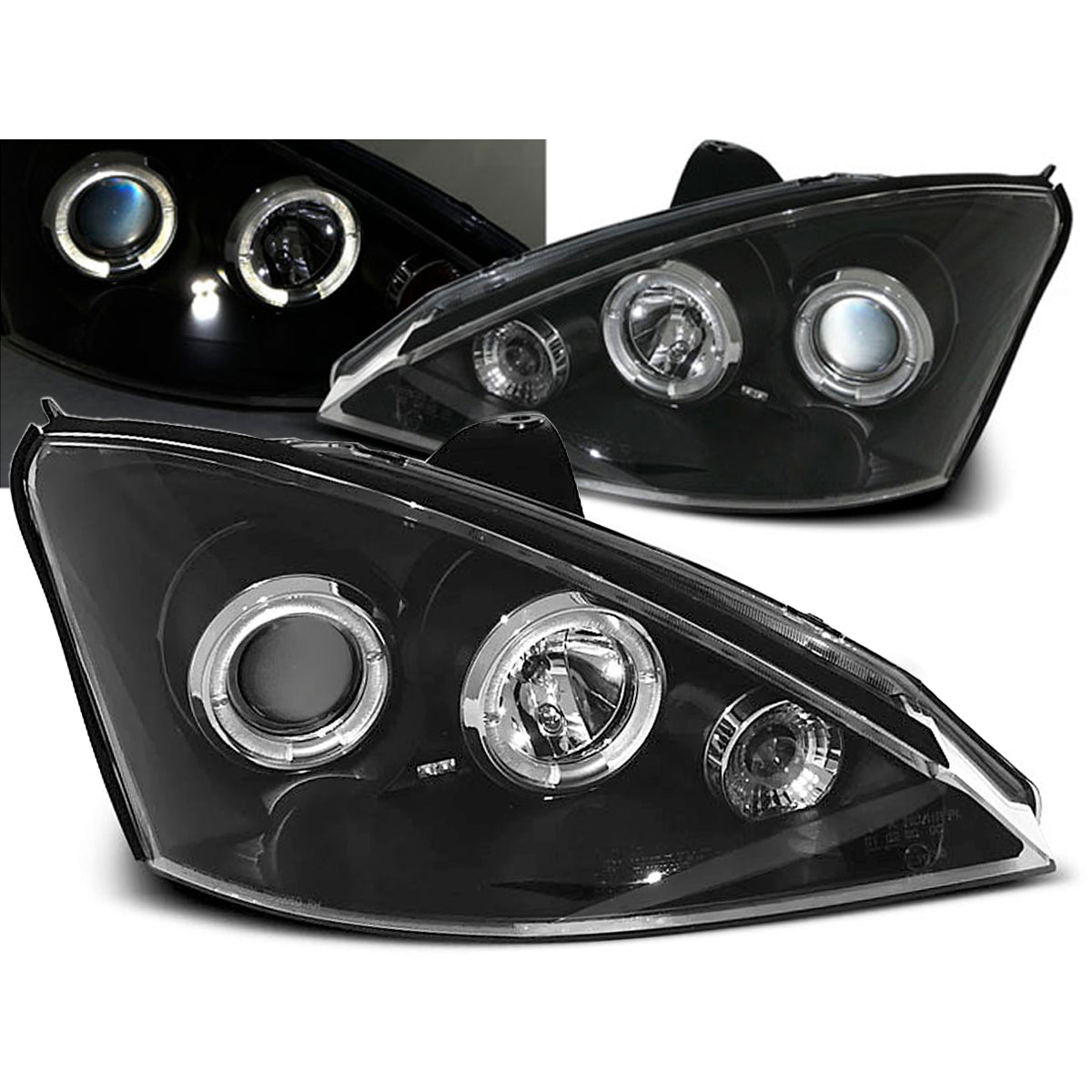 Scheinwerfer passend für Ford Focus 10.98-10.01 Angel Eyes Schwarz