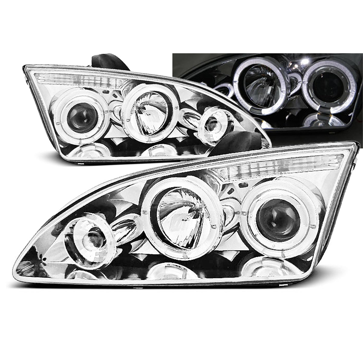 Scheinwerfer passend für Ford Focus II 09.04-01.08 Angel Eyes Chrom