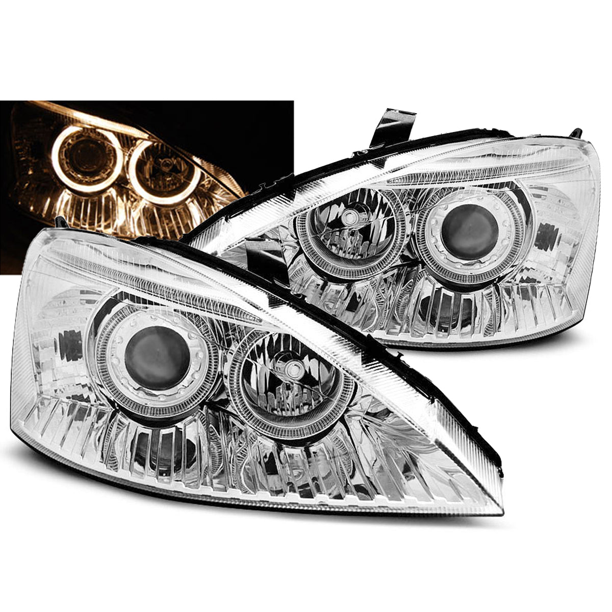 Scheinwerfer passend für Ford Focus 10.98-10.01 Angel Eyes Chrom