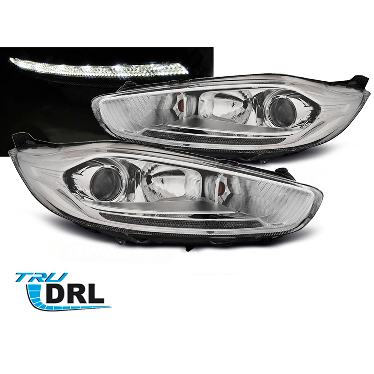 Scheinwerfer passend für Ford Fiesta MK7 13-16 LED Tagfahrlicht Chrom