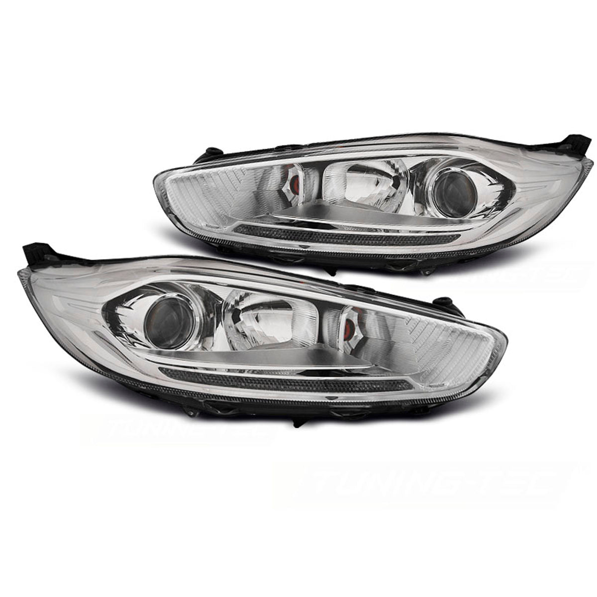 Scheinwerfer passend für Ford Fiesta MK7 13-16 LED Tagfahrlicht Chrom