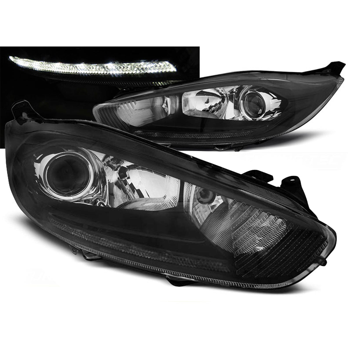 Scheinwerfer passend für Ford Fiesta MK7 13-16 LED Tagfahrlicht Schwarz
