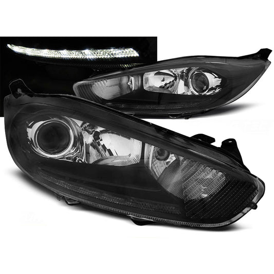 Scheinwerfer passend für Ford Fiesta MK7 13-16 LED Tagfahrlicht Schwarz