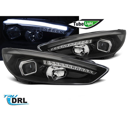 Scheinwerfer passend für Ford Focus MK3 15-18 Schwarz Tagfahrlicht LED