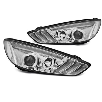 Scheinwerfer passend für Ford Focus MK3 15-18 Chrom Tagfahrlicht LED sequenzieller Blinker