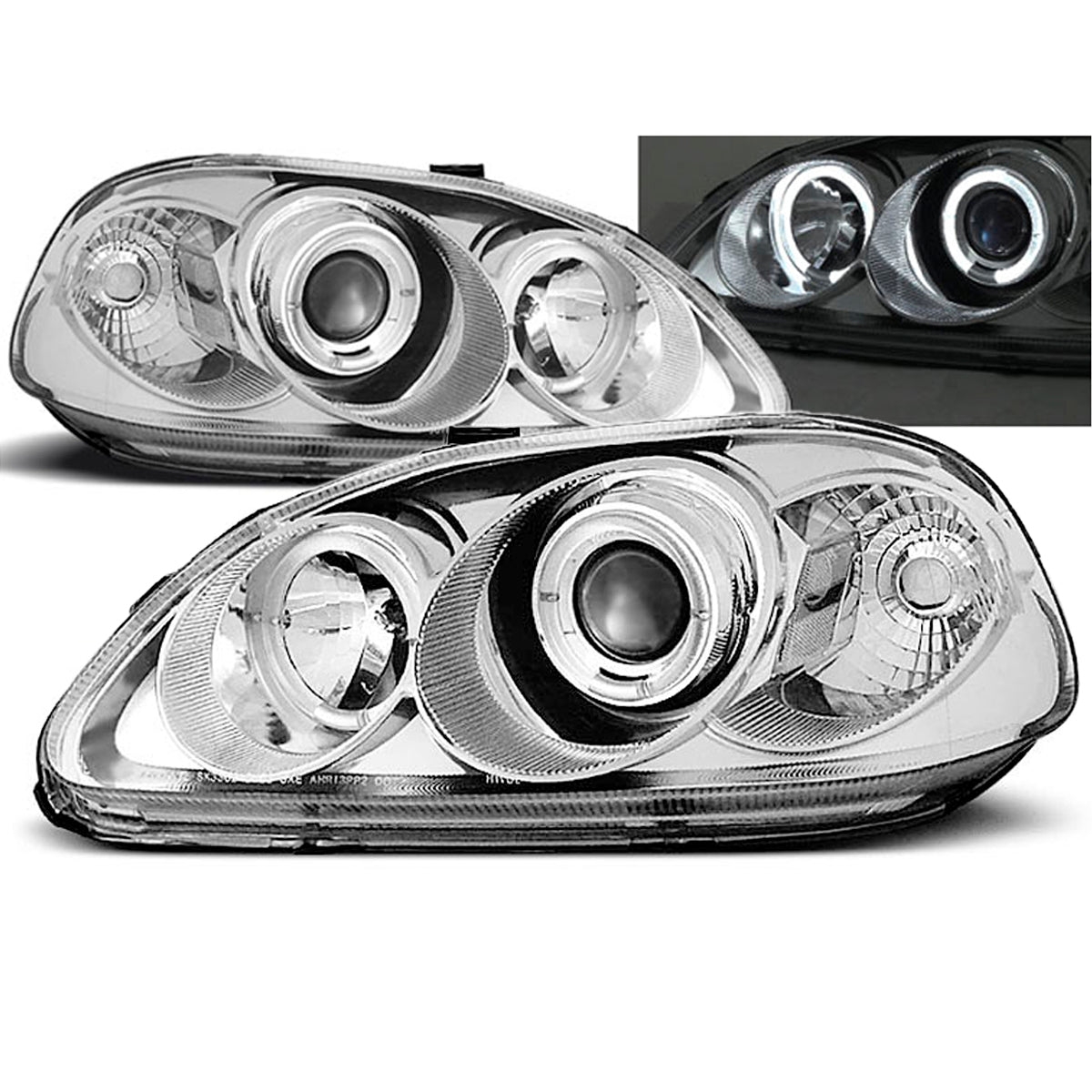 Scheinwerfer passend für Honda Civic 03.99-02.01 Angel Eyes Chrom