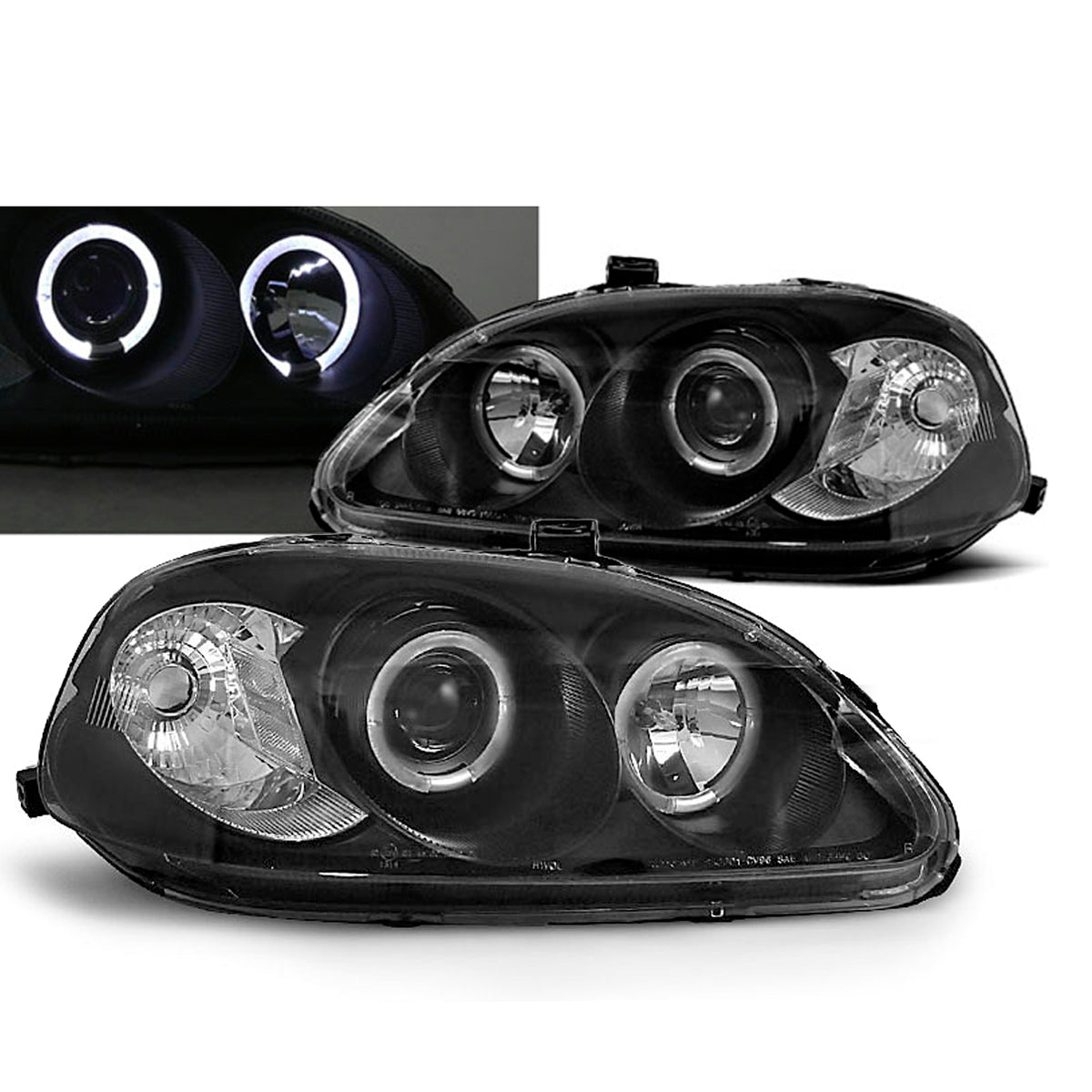 Scheinwerfer passend für Honda Civic 03.99-02.01 Angel Eyes Schwarz