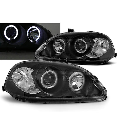 Scheinwerfer passend für Honda Civic 03.99-02.01 Angel Eyes Schwarz