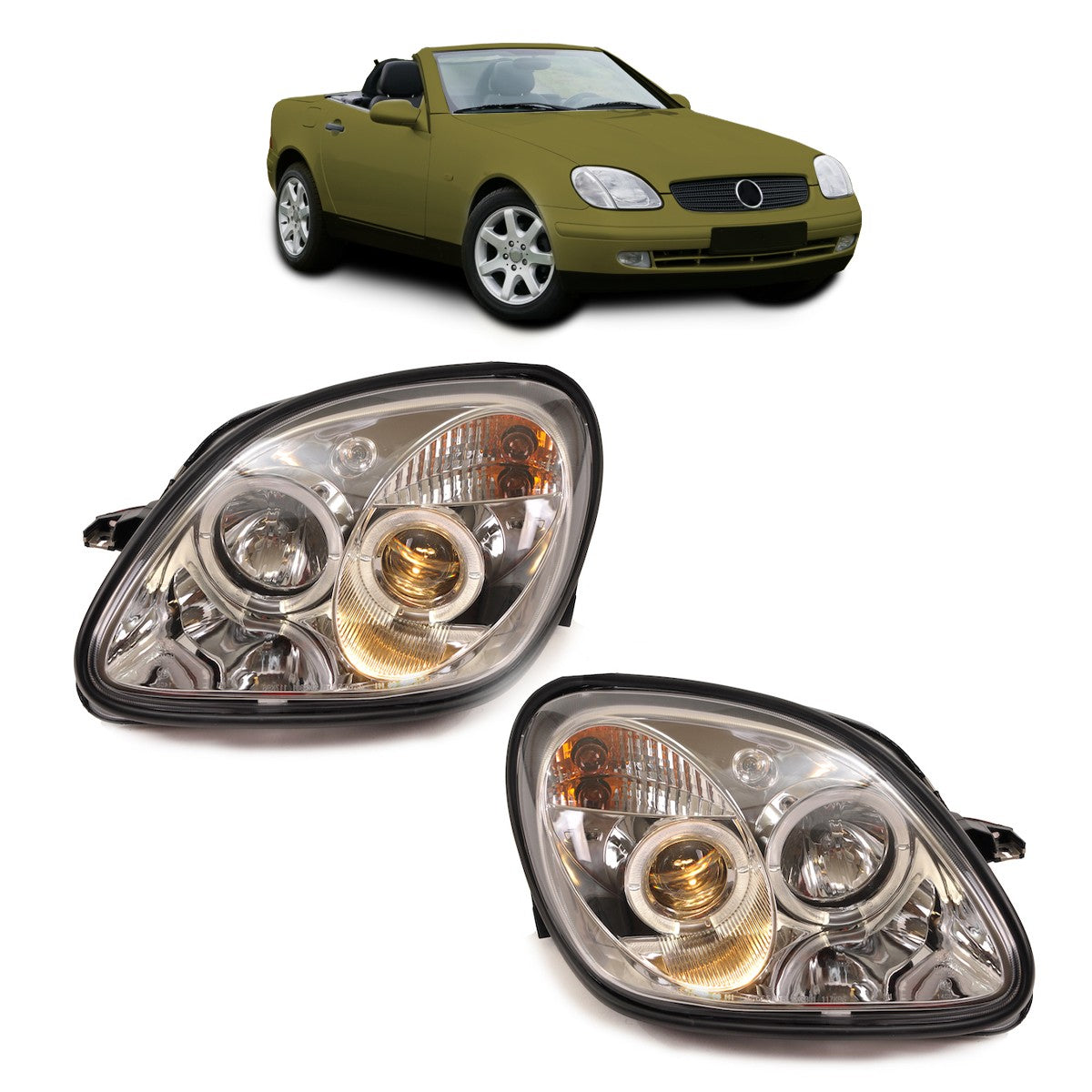 Scheinwerfer Halogen Chrom passend für Mercedes SLK R170 1996-2004