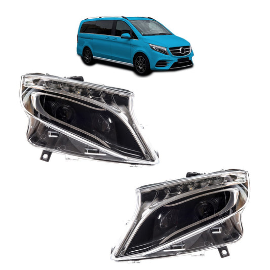 Schwarzes Scheinwerfer-Set passend für Mercedes V-Klasse W447 2016-2023