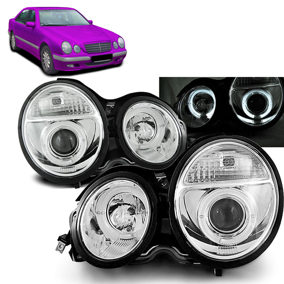 Scheinwerfer Angel Eyes Chrom passend für Mercedes W210 E-Klasse 95-05.99