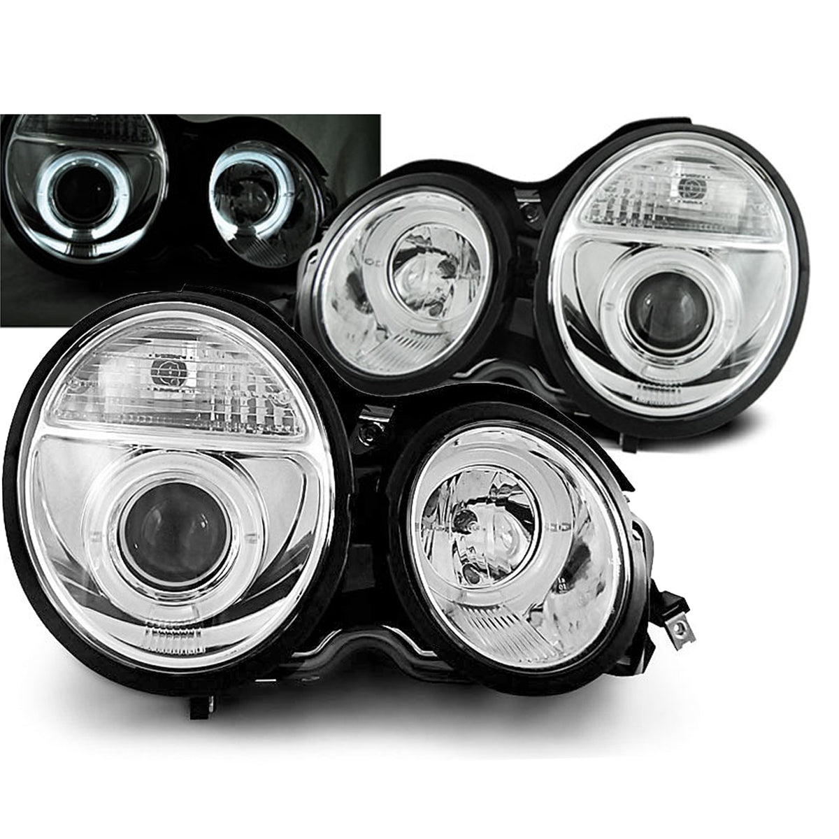 Scheinwerfer Angel Eyes Chrom passend für Mercedes W210 E-Klasse 95-05.99