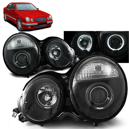 Scheinwerfer Angel Eyes Schwarz passend für Mercedes W210 E-Klasse 95-05.99
