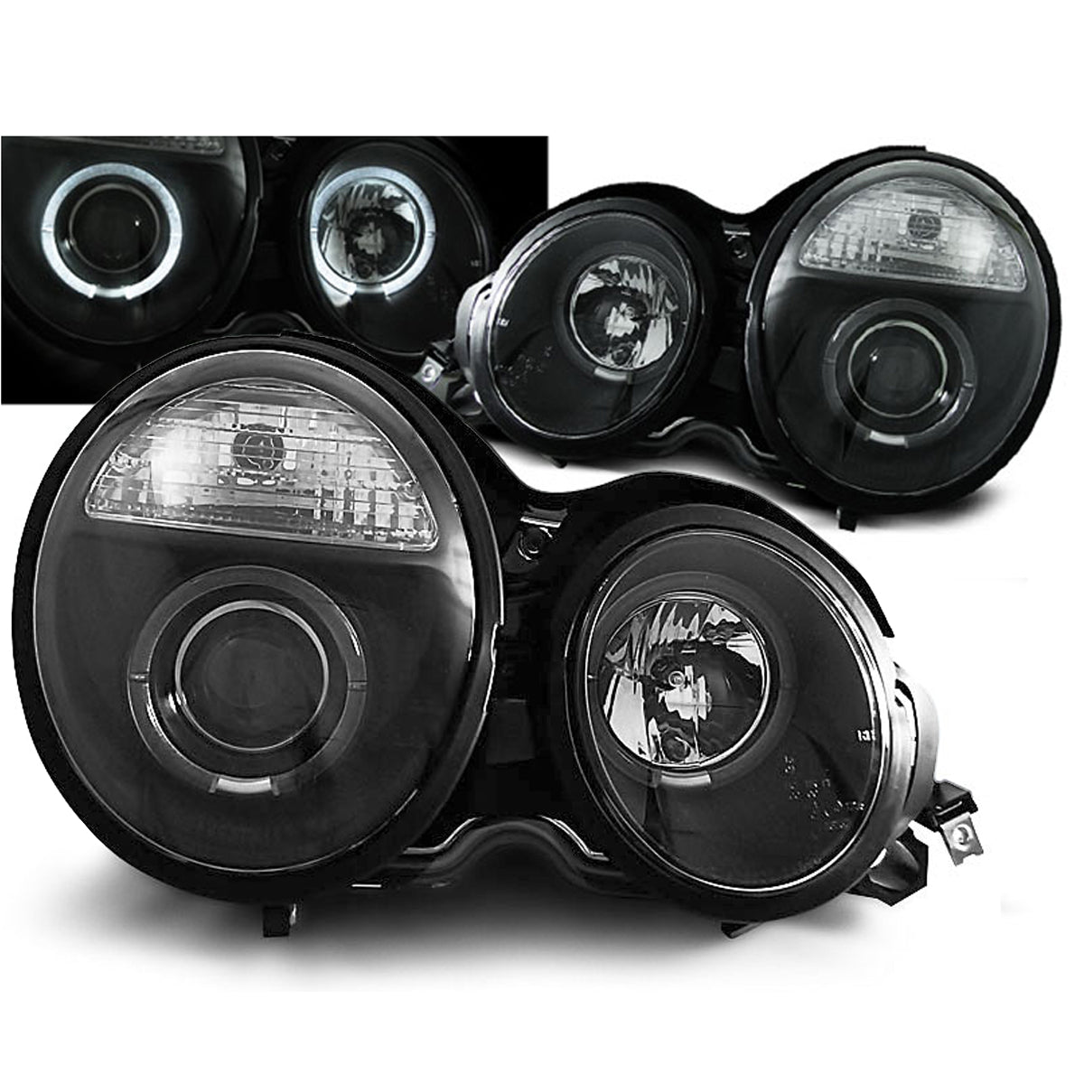 Scheinwerfer Angel Eyes Schwarz passend für Mercedes W210 E-Klasse 95-05.99