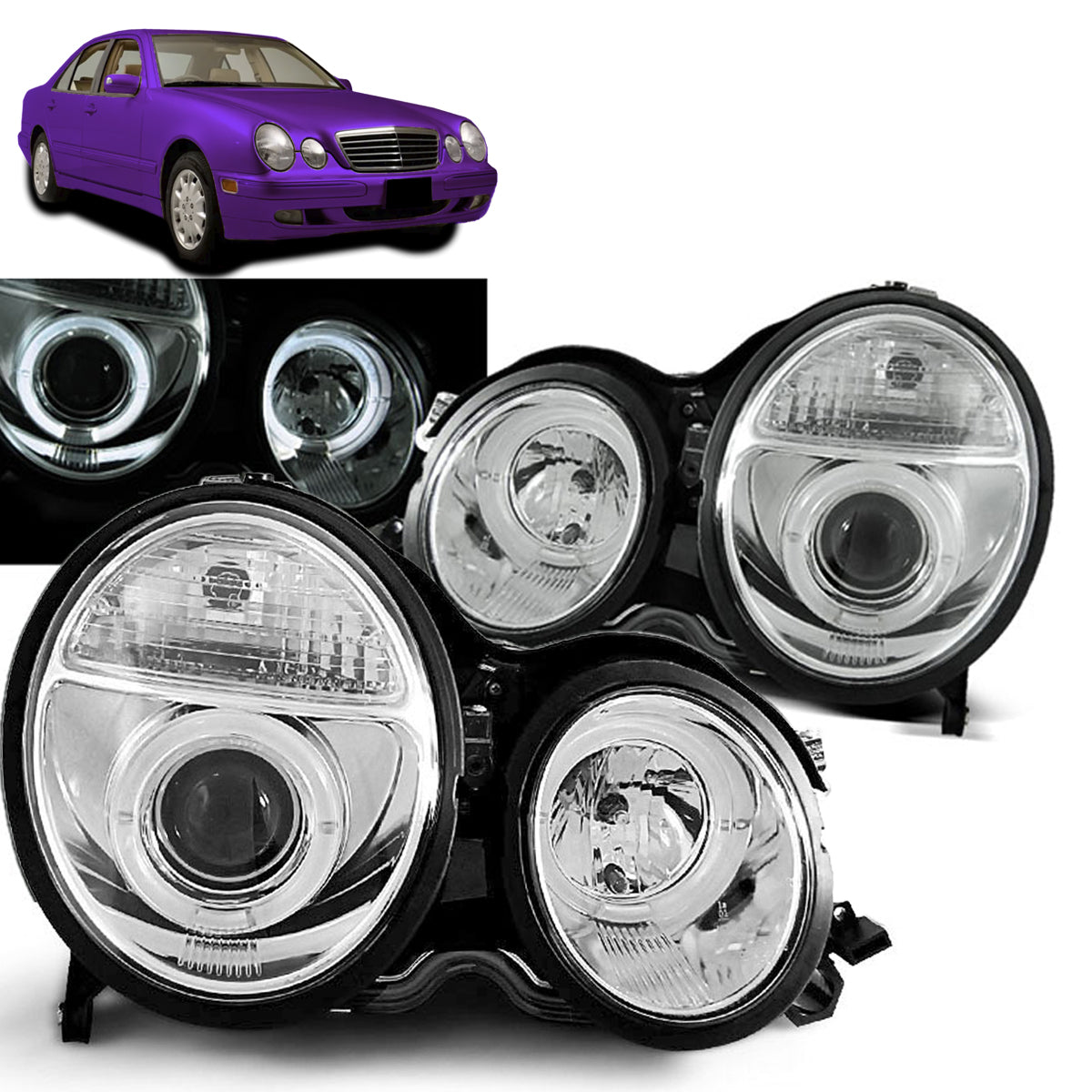 Scheinwerfer Angel Eyes Chrom passend für Mercedes W210 E-Klasse 06.99-02