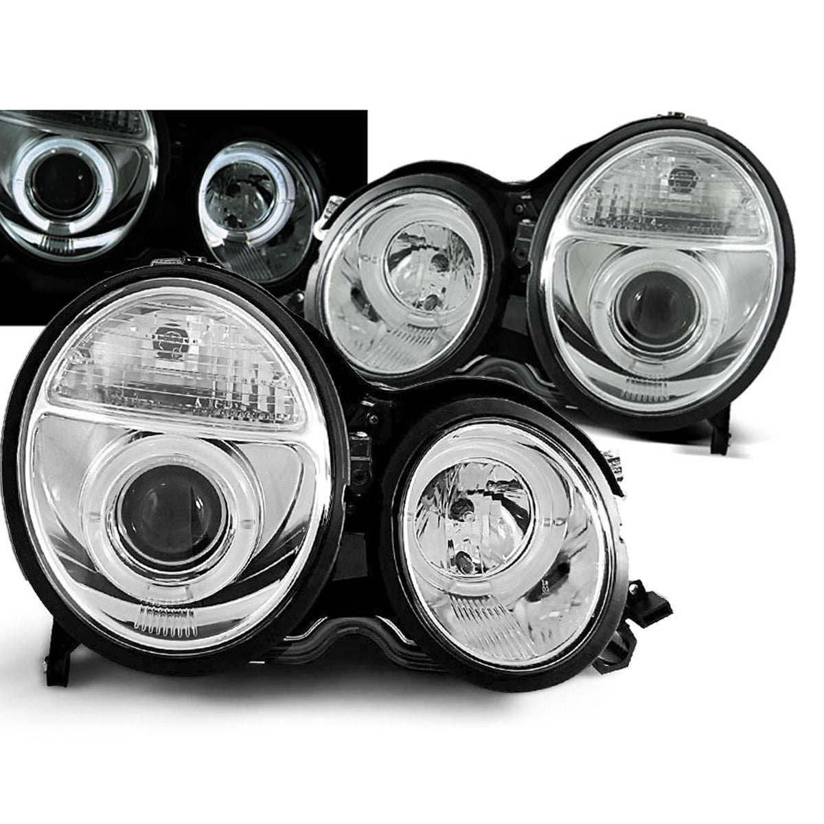 Scheinwerfer Angel Eyes Chrom passend für Mercedes W210 E-Klasse 06.99-02