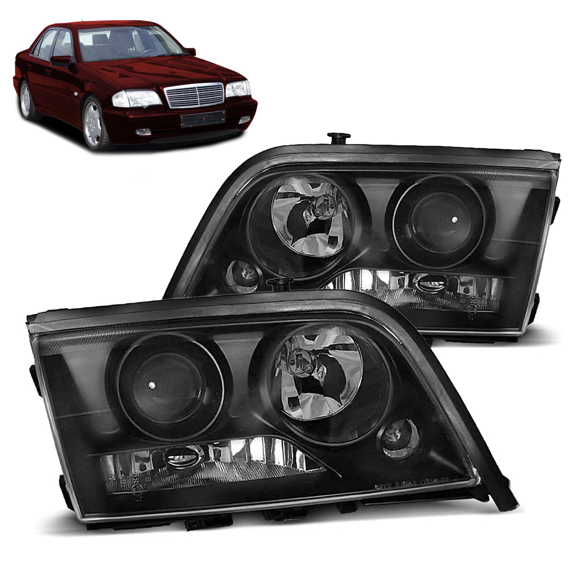 Scheinwerfer Schwarz passend für Mercedes W202 C-Klasse 06.93-06.00