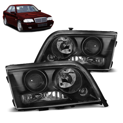 Scheinwerfer Schwarz passend für Mercedes W202 C-Klasse 06.93-06.00