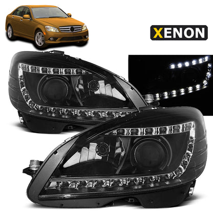 Xenon Scheinwerfer Tagfahrlicht Schwarz passend für Mercedes W204 07-10