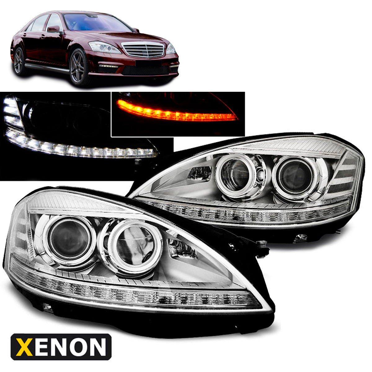 Xenon Scheinwerfer Tagfahrlicht Chrom passend für Mercedes W221 05-09