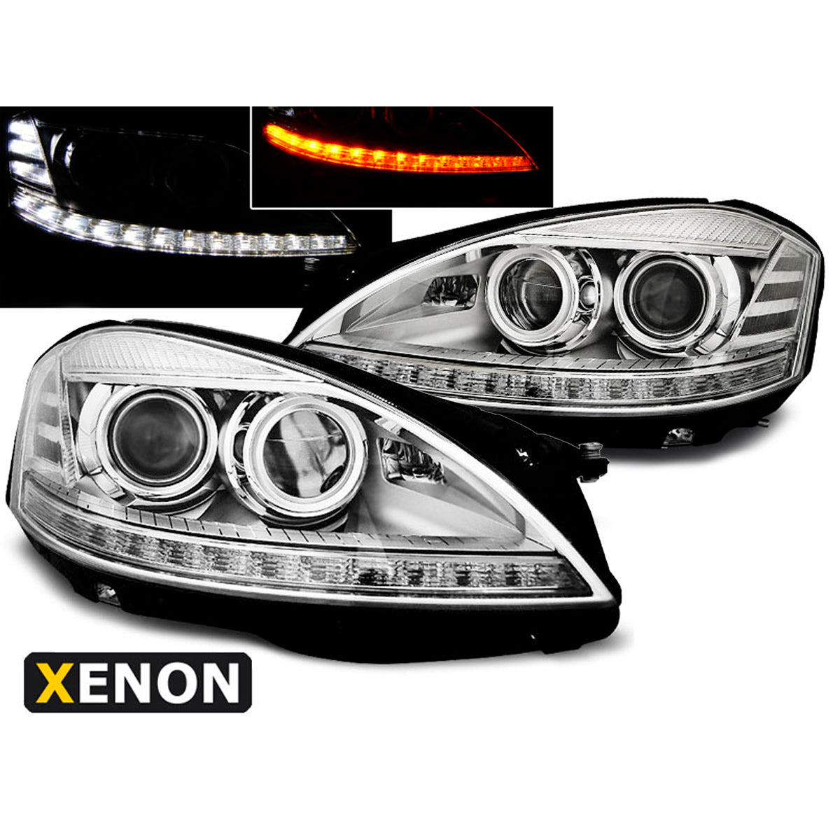 Xenon Scheinwerfer Tagfahrlicht Chrom passend für Mercedes W221 05-09