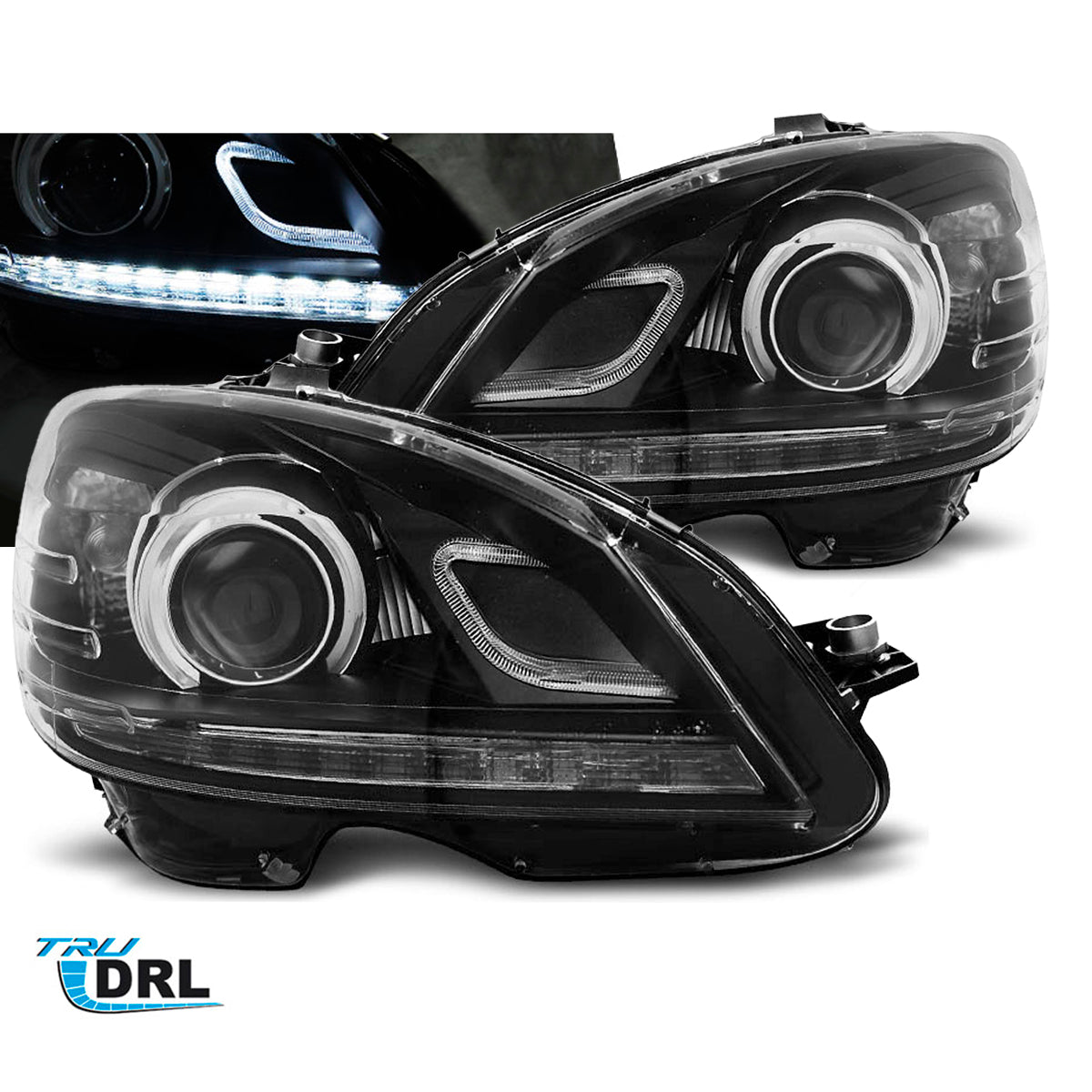 Scheinwerfer True DRL Schwarz passend für Mercedes W204 07-10