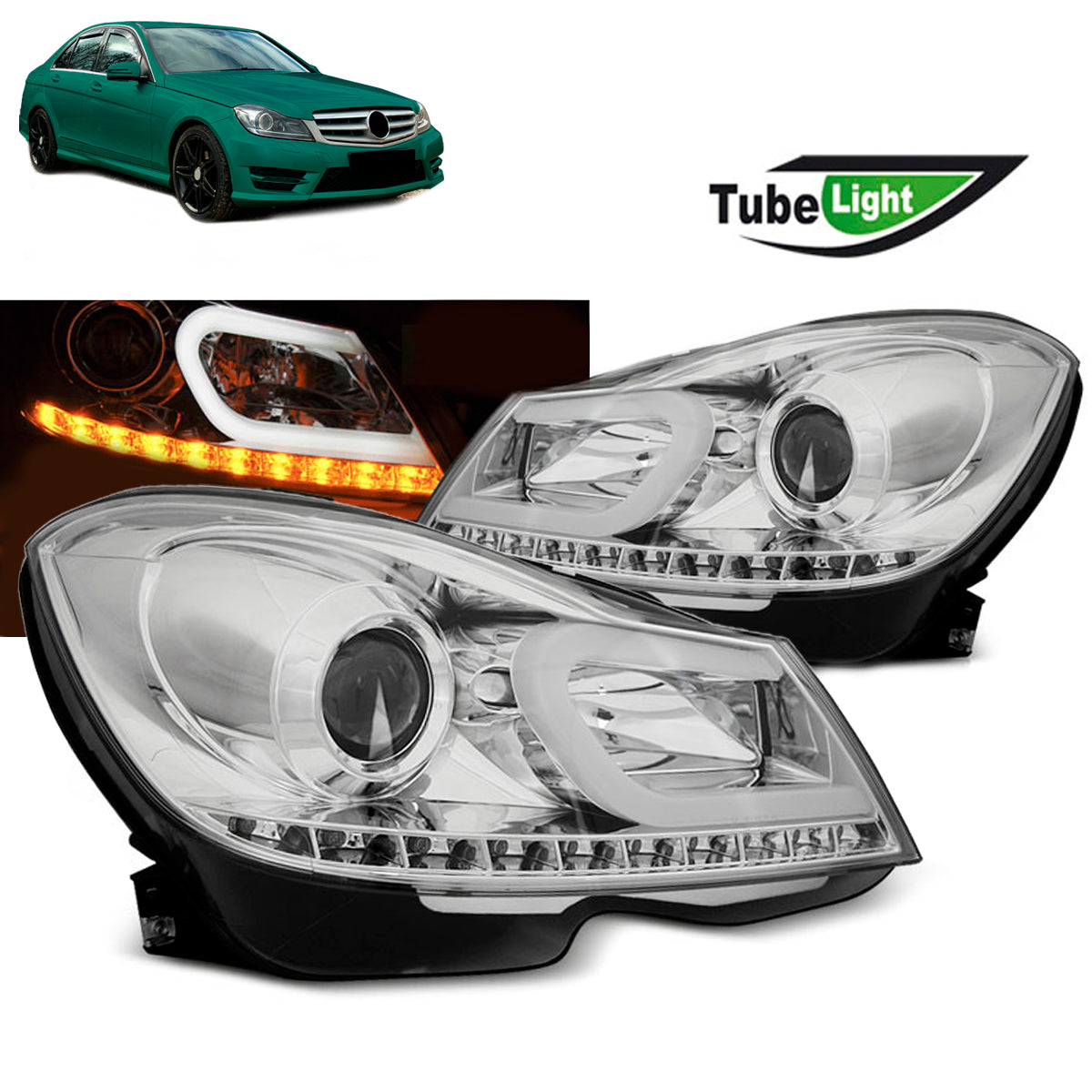 Scheinwerfer Tube Light Chrom passend für Mercedes W204 11-14