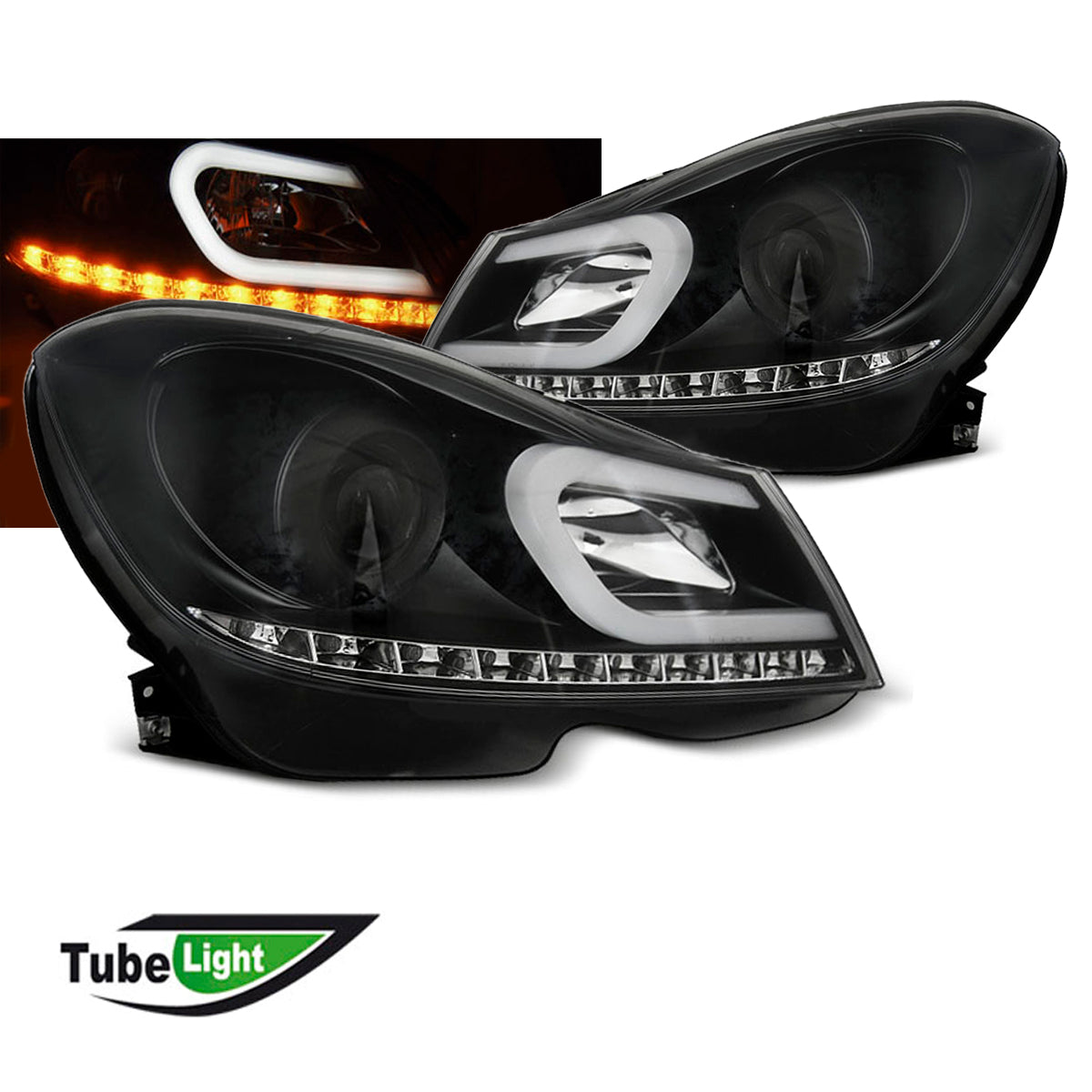 Scheinwerfer Tube Light Schwarz passend für Mercedes W204 11-14