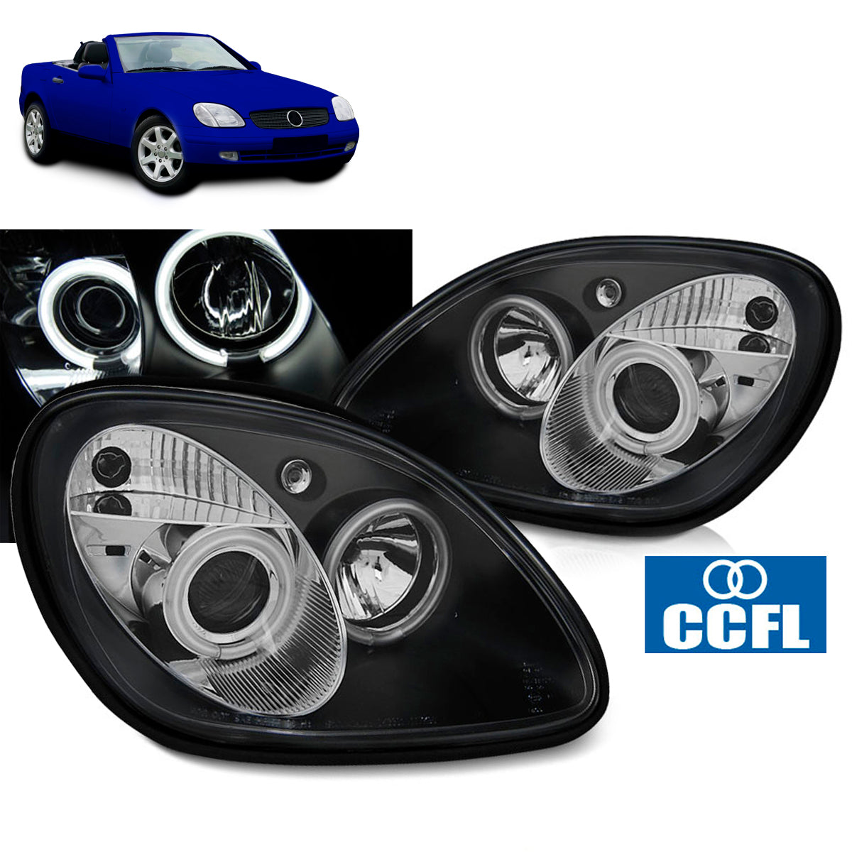 Scheinwerfer Angel Eyes CCFL Schwarz passend für Mercedes R170 SLK 04.96-04