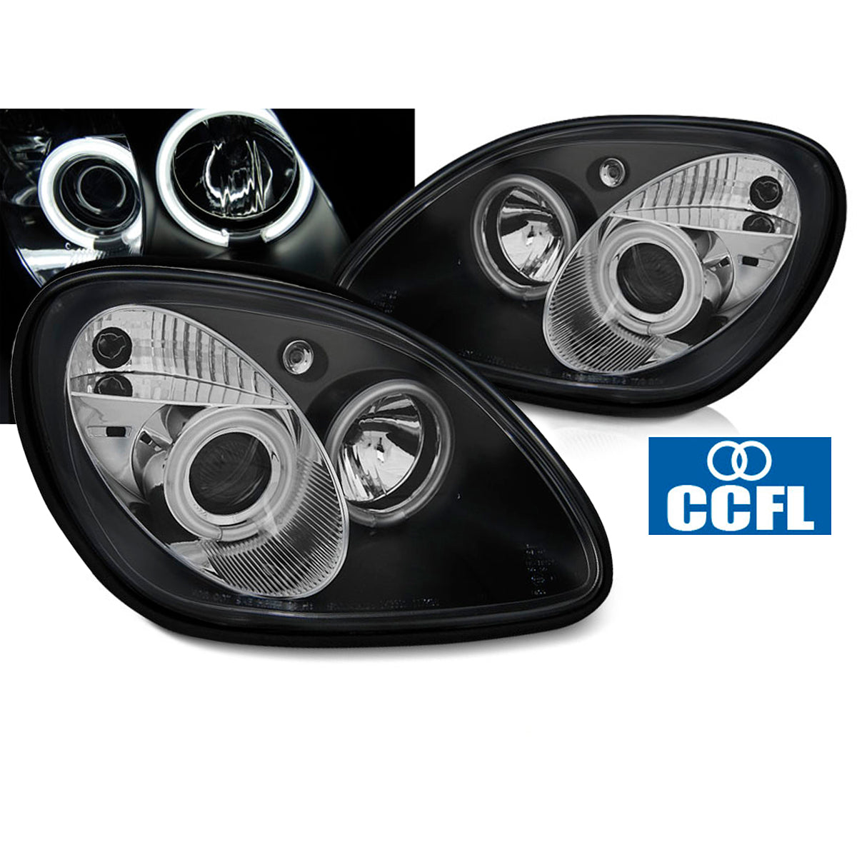 Scheinwerfer Angel Eyes CCFL Schwarz passend für Mercedes R170 SLK 04.96-04