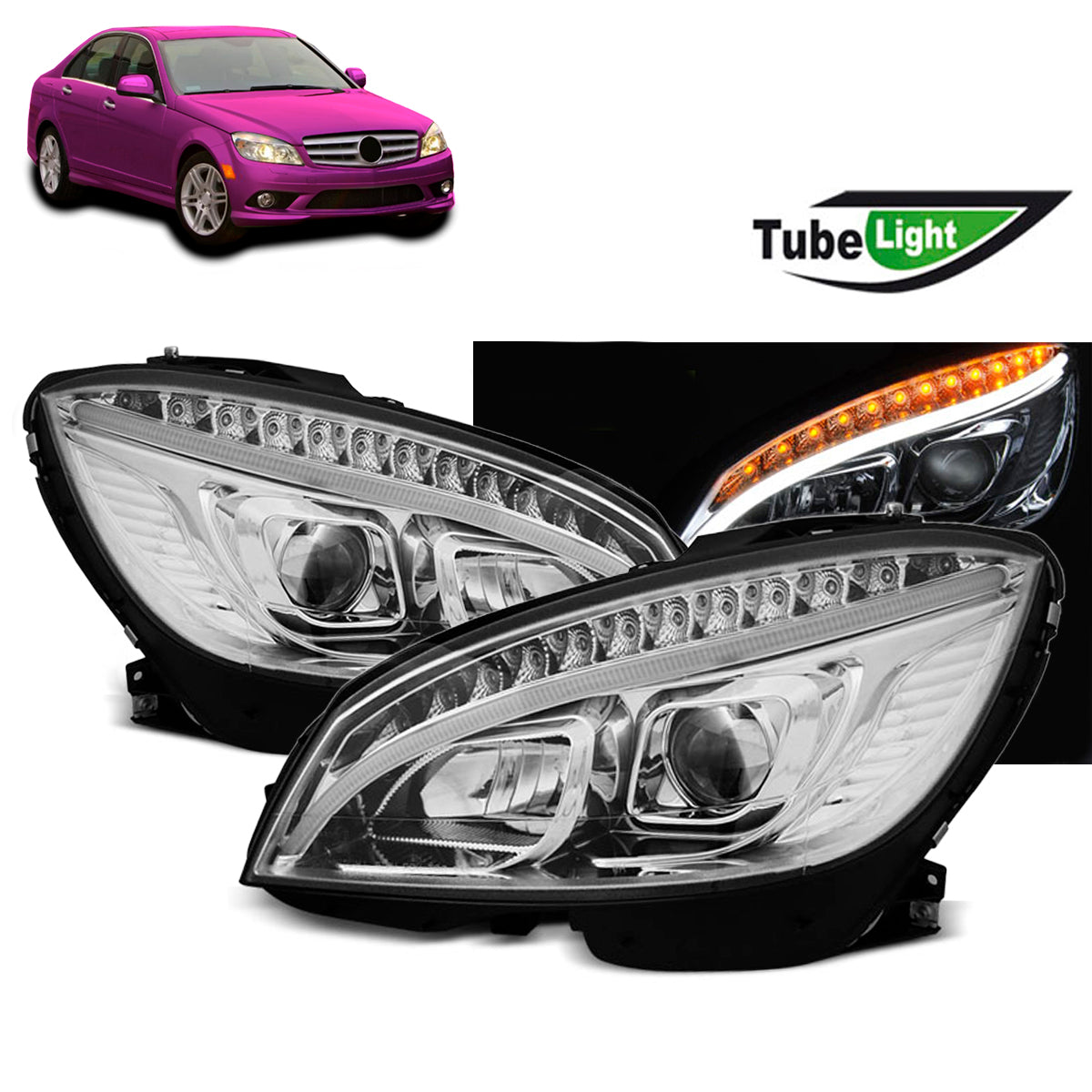 Scheinwerfer Tube Light Chrom passend für Mercedes W204 07-10