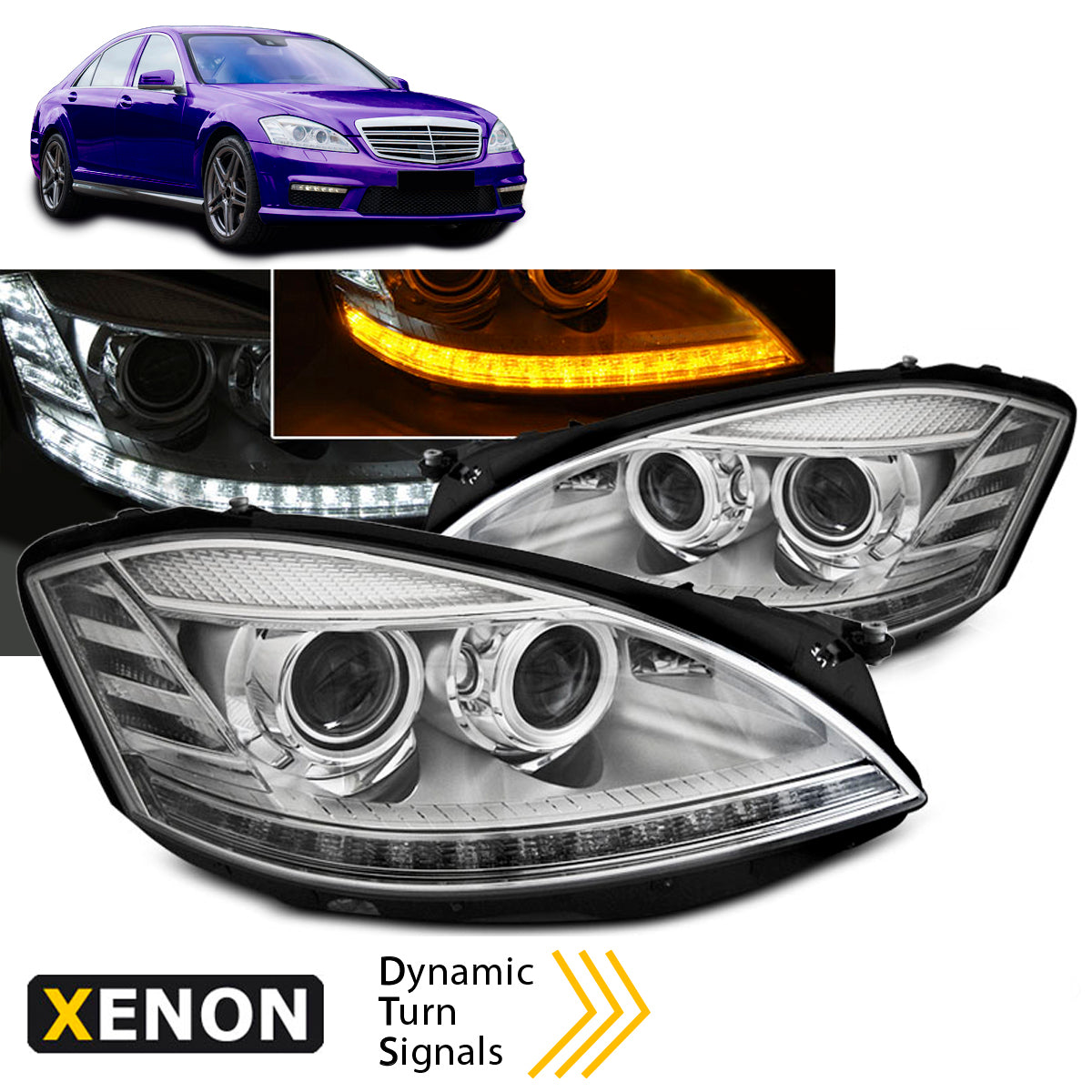 Xenon Scheinwerfer Tagfahrlicht Chrom SEQ passend für Mercedes W221 05-09