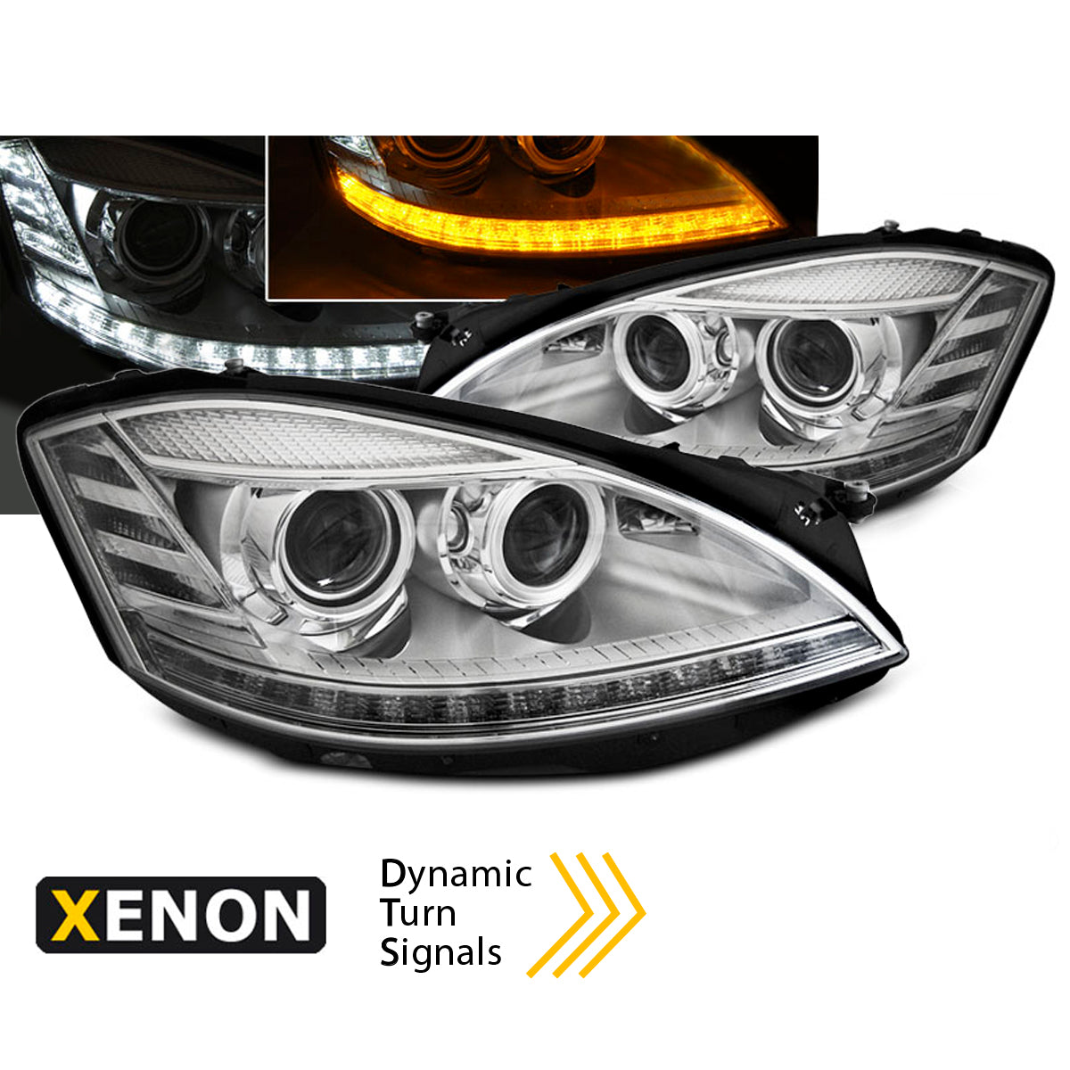 Xenon Scheinwerfer Tagfahrlicht Chrom SEQ passend für Mercedes W221 05-09