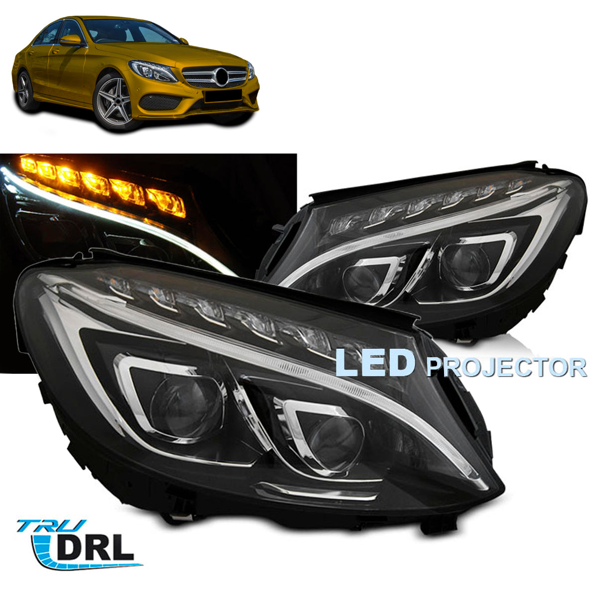 Scheinwerfer True DRL Schwarz passend für Mercedes W205 14-18