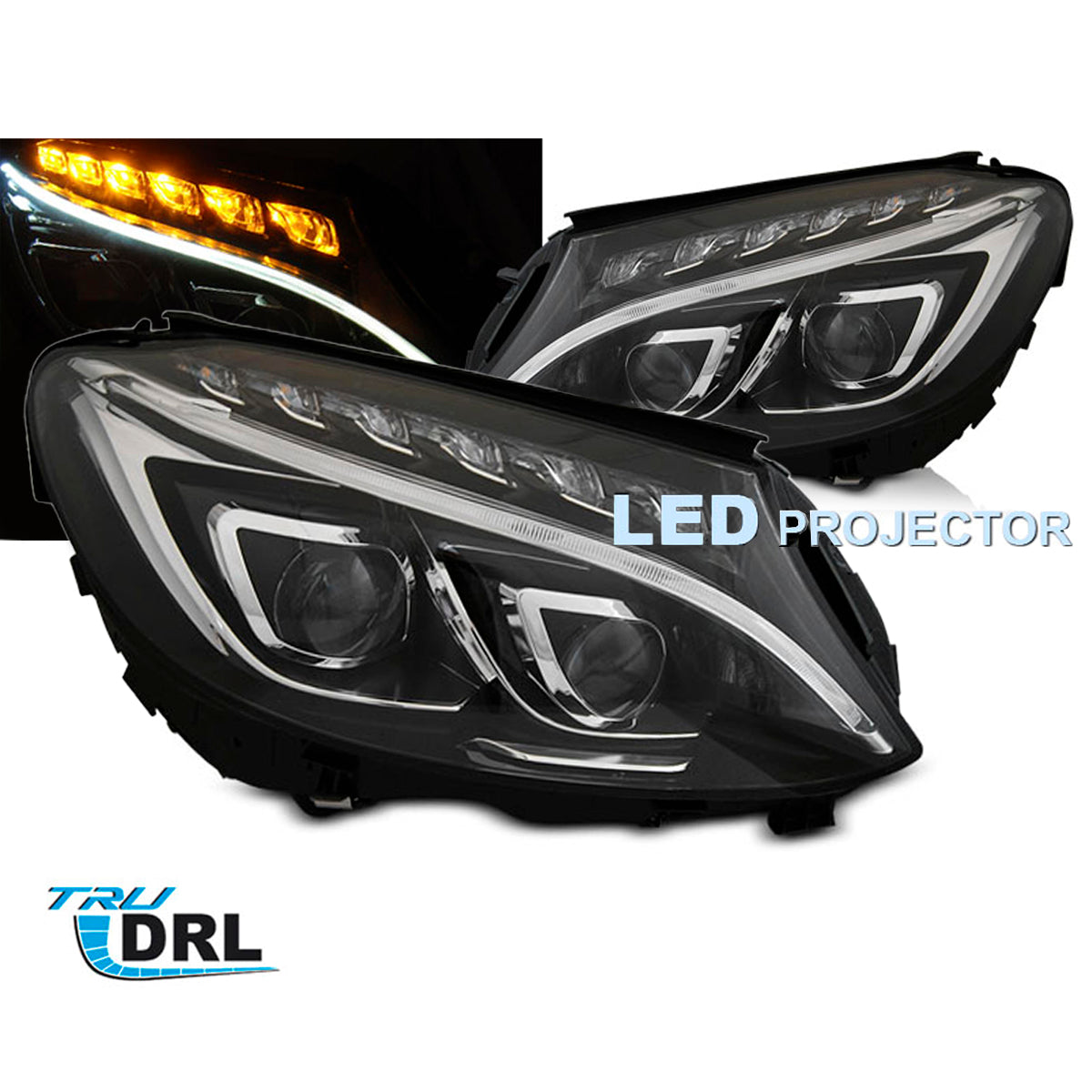 Scheinwerfer True DRL Schwarz passend für Mercedes W205 14-18