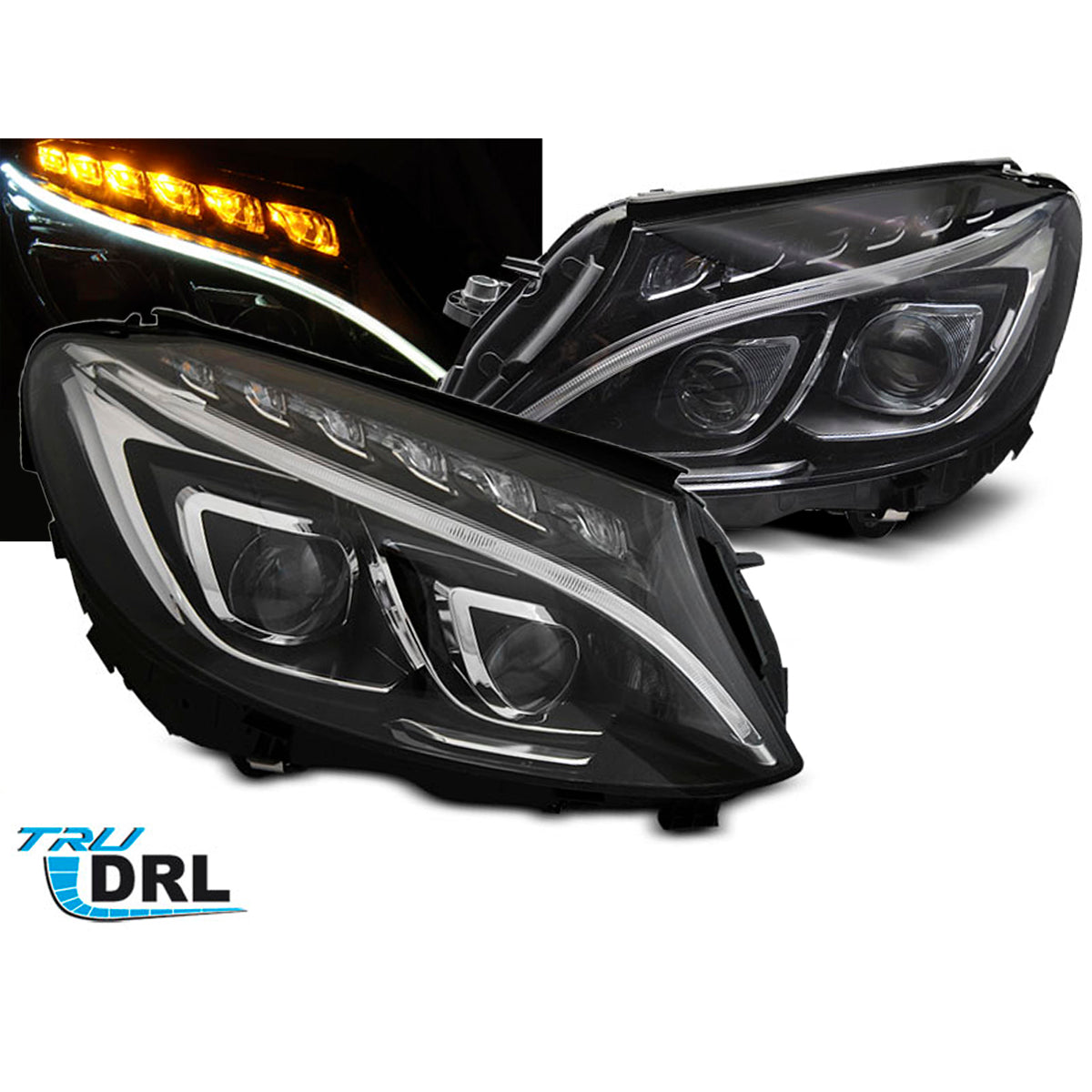Scheinwerfer True DRL Schwarz passend für Mercedes W205 14-18