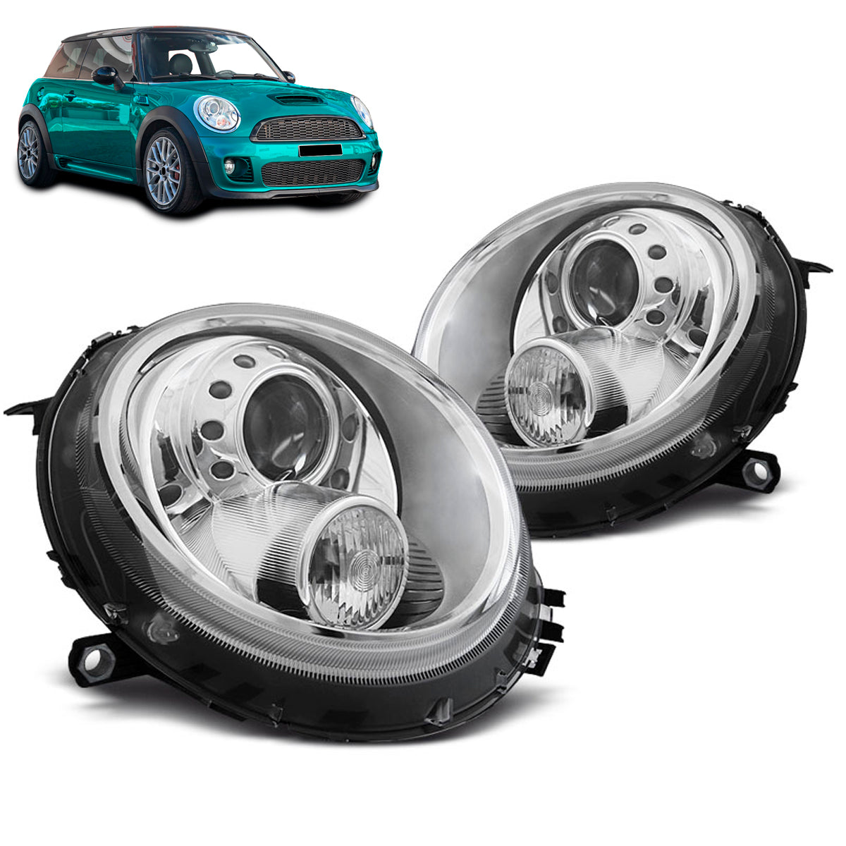 Scheinwerfer Chrom passend für BMW MINI (COOPER) 06-14