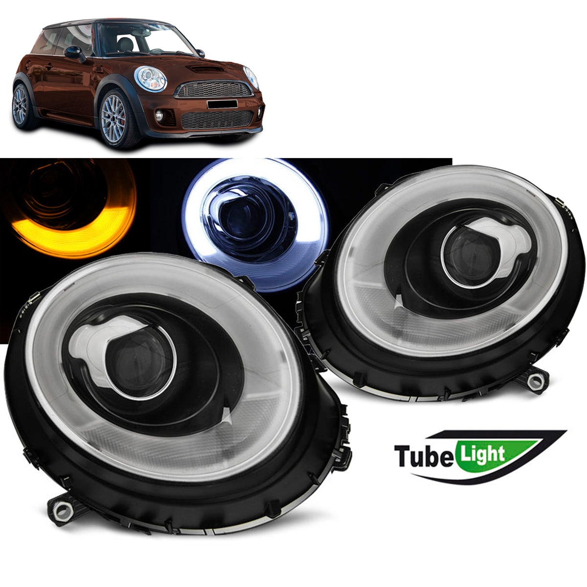 Scheinwerfer Tube Light Schwarz passend für BMW MINI (COOPER) 06-14