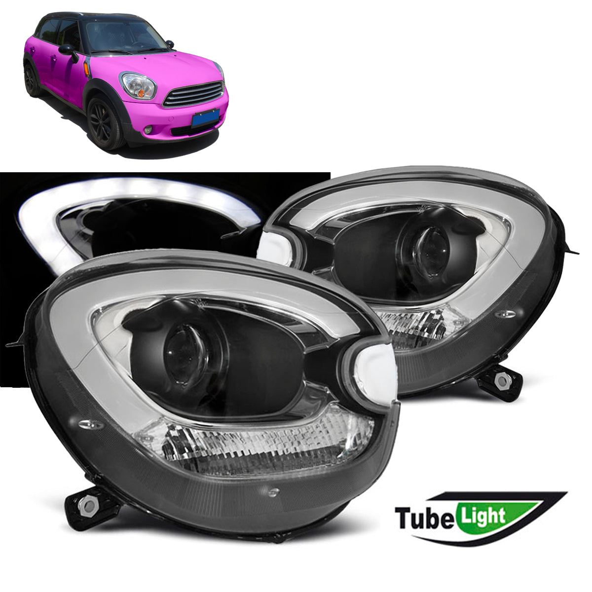 Scheinwerfer Tube Light Schwarz passend für BMW MINI (COOPER) R60 R61 Countryman 10-14