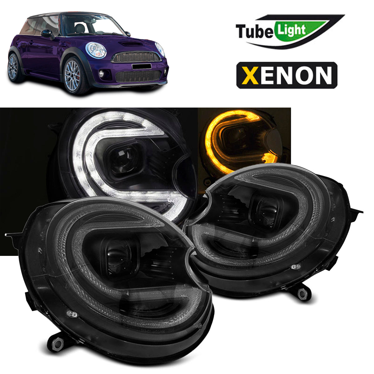 Scheinwerfer Röhrenlicht Schwarz LED HID passend für BMW MINI (COOPER) 06-14