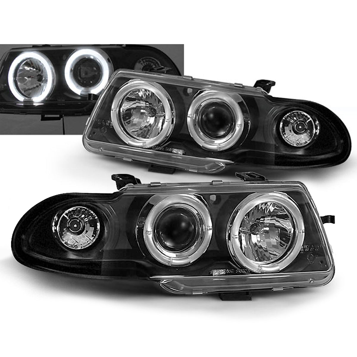 Scheinwerfer passend für Opel Astra F 09.91-08.94 Angel Eyes Schwarz