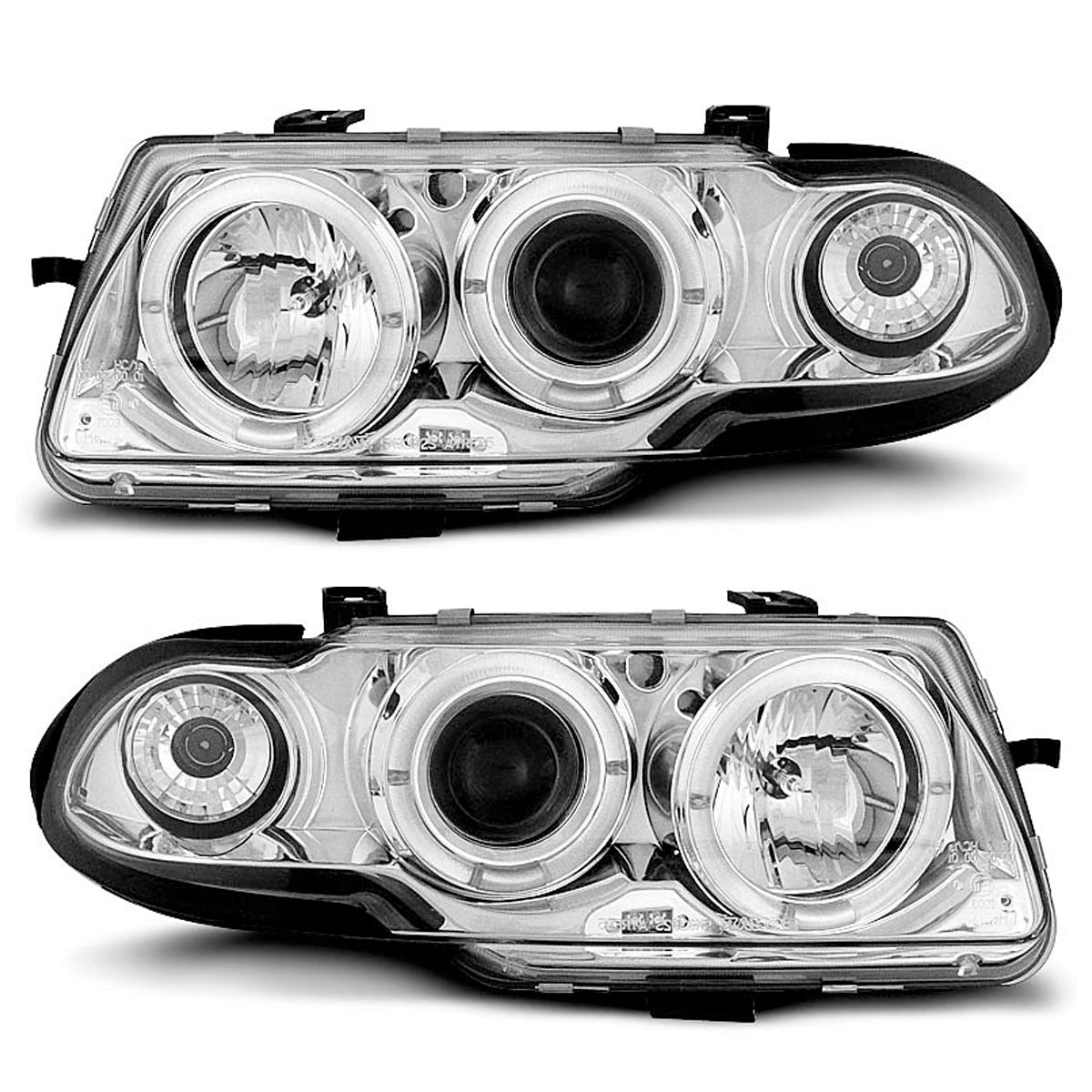 Scheinwerfer passend für Opel Astra F 09.94-08.97 Angel Eyes Chrom