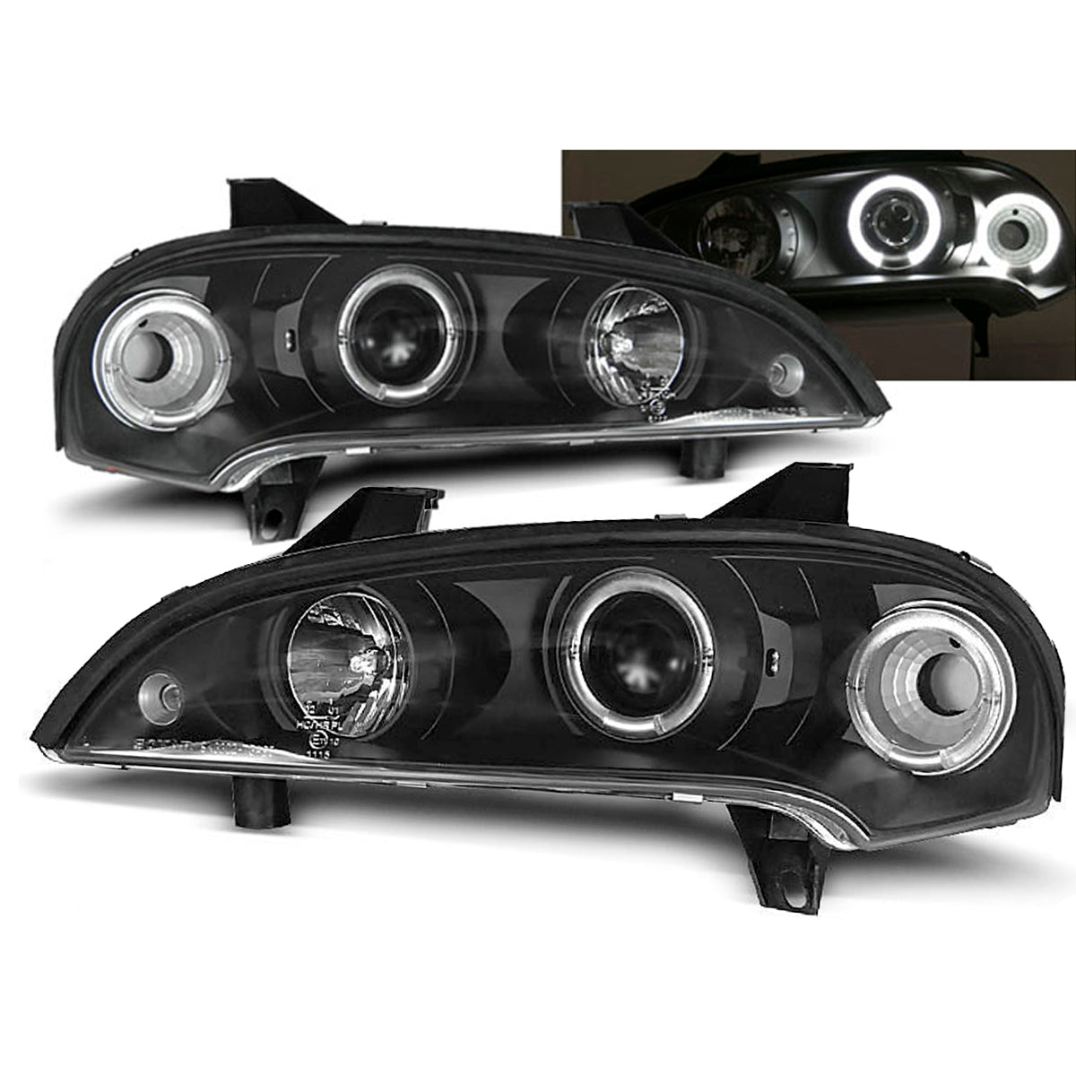 Scheinwerfer passend für Opel Tigra 09.94-12.00 Angel Eyes Schwarz