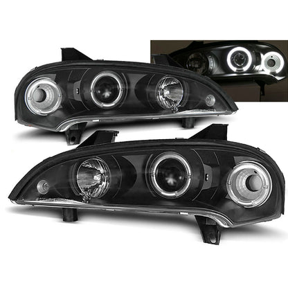 Scheinwerfer passend für Opel Tigra 09.94-12.00 Angel Eyes Schwarz