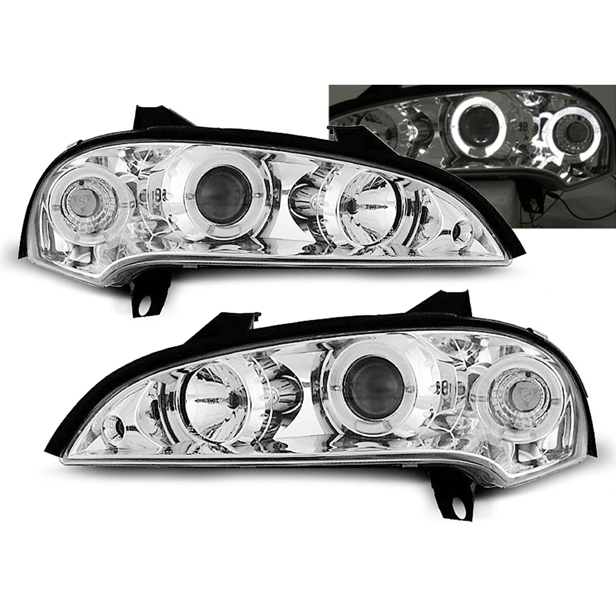Scheinwerfer passend für Opel Tigra 09.94-12.00 Angel Eyes Chrom