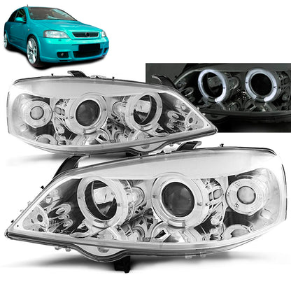 Scheinwerfer passend für Opel Astra G 09.97-02.04 Angel Eyes Chrom