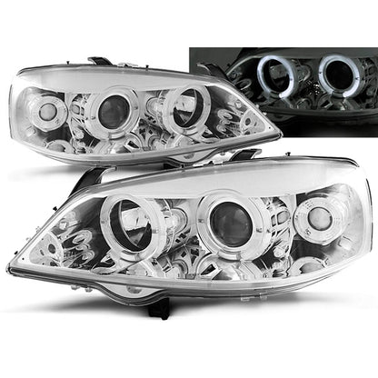 Scheinwerfer passend für Opel Astra G 09.97-02.04 Angel Eyes Chrom