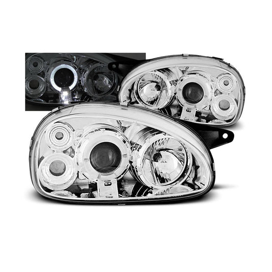 Scheinwerfer passend für Opel Corsa B 02.93-10.00 Angel Eyes Chrom