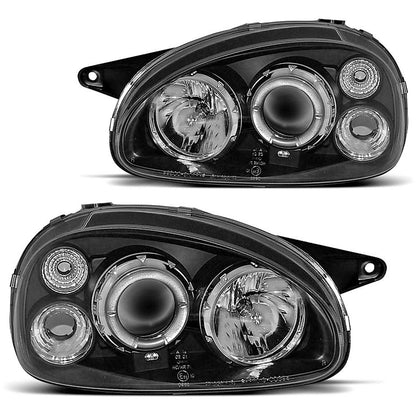 Scheinwerfer passend für Opel Corsa B 02.93-10.00 Angel Eyes Schwarz